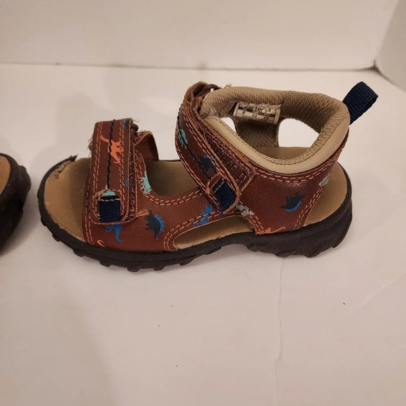 Carter's Brown and Dinosaur Karter Hook and Loop Play Sandals in Size 6 - Picture 2 of 11